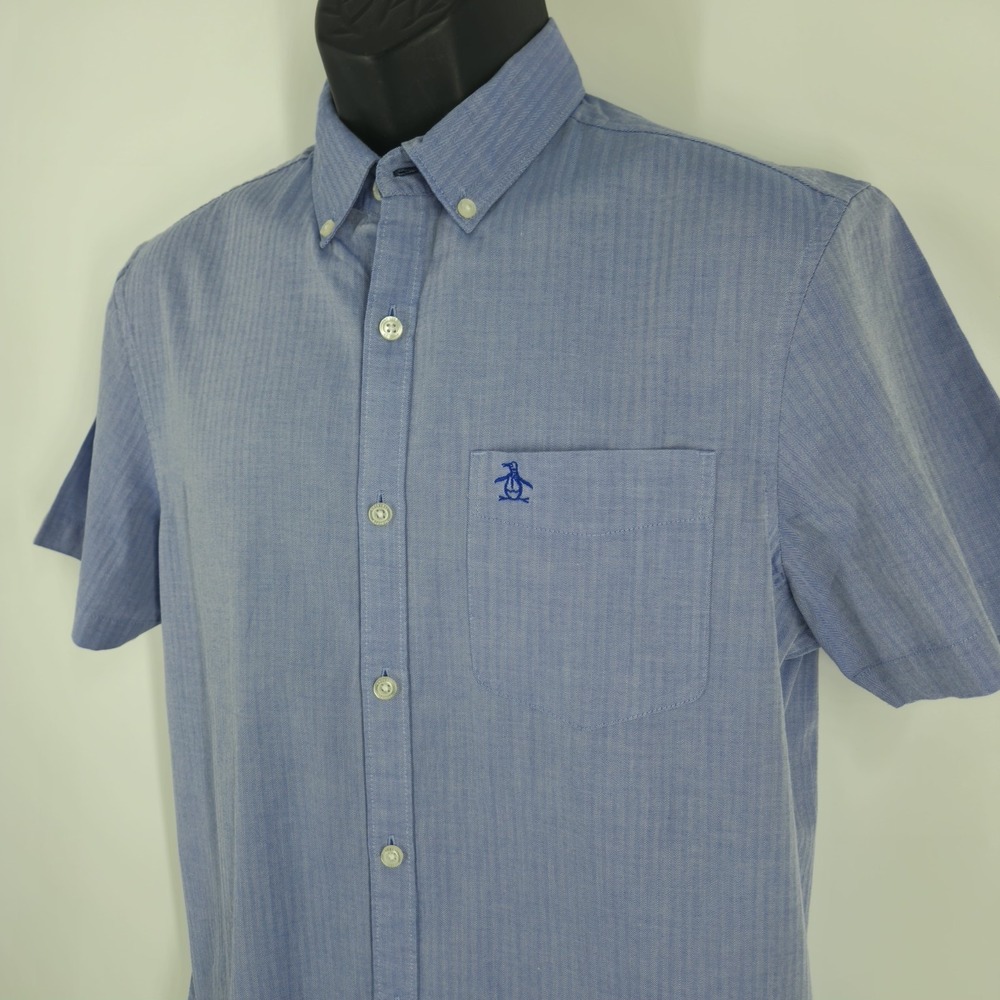 ORIGINAL PENGUIN Button Up Shirt Men's Size Medium Blue Short Sleeve New